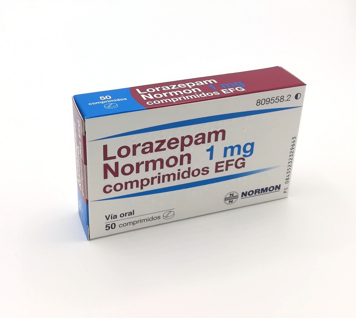 LORAZEPAM NORMON 1 mg COMPRIMIDOS EFG, 50 comprimidos fotografía del envase.