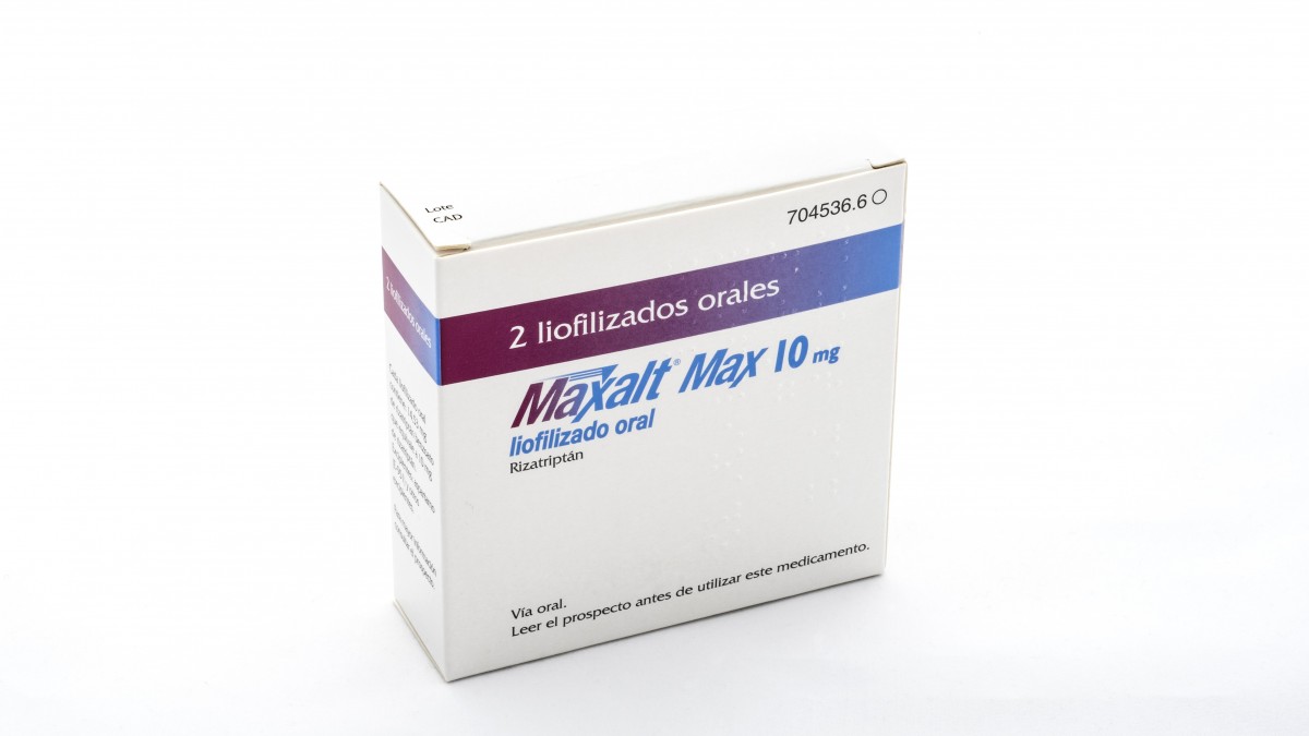 MAXALT MAX 10 mg  LIOFILIZADO ORAL , 2 liofilizados fotografía del envase.