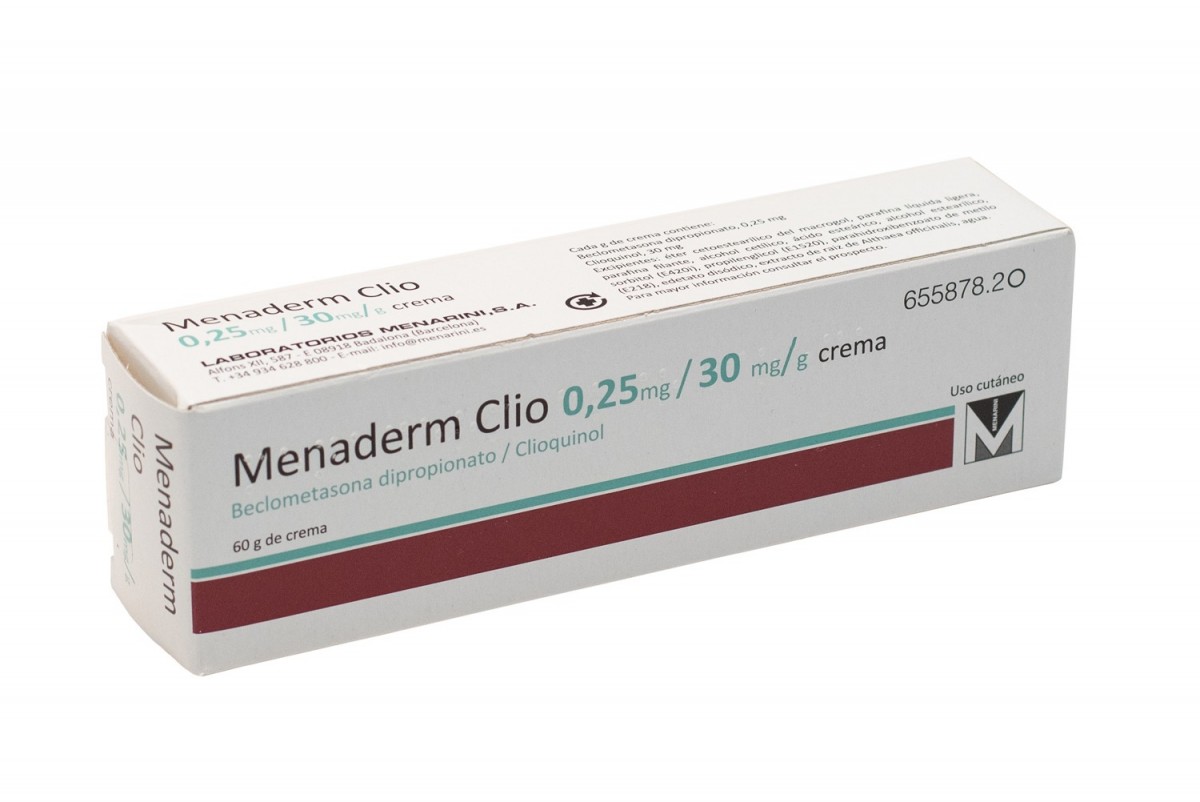 MENADERM CLIO 0,25 mg/30 mg/g  CREMA , 1 tubo de 30 g fotografía del envase.