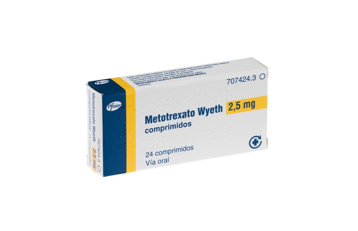 METOTREXATO WYETH 2,5 mg COMPRIMIDOS, 24 comprimidos fotografía del envase.