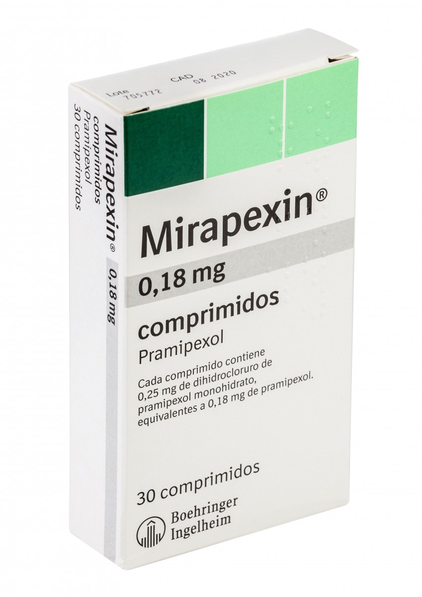 MIRAPEXIN 0,18 mg COMPRIMIDOS, 30 comprimidos fotografía del envase.