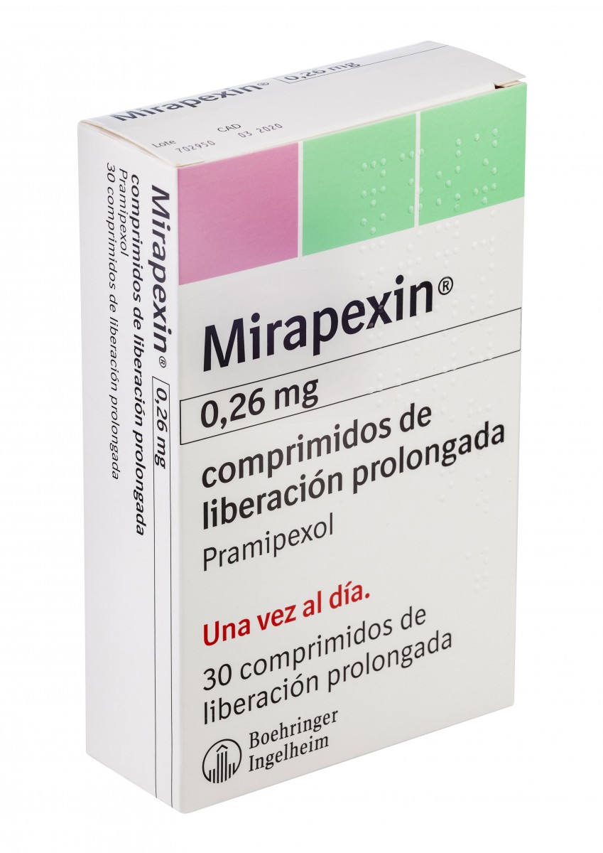 MIRAPEXIN 0,26 mg COMPRIMIDOS DE LIBERACION PROLONGADA, 30 comprimidos fotografía del envase.