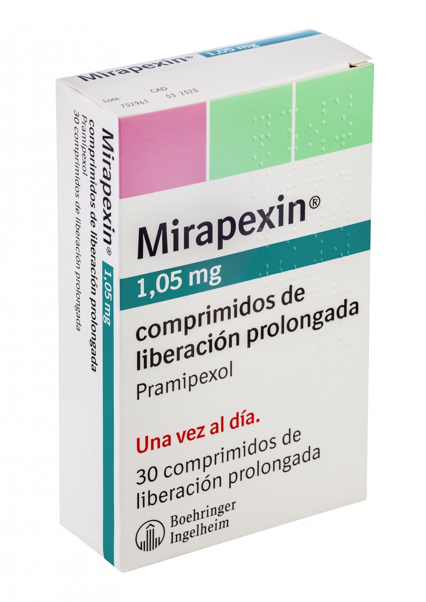 MIRAPEXIN 1,05 mg COMPRIMIDOS DE LIBERACION PROLONGADA, 30 comprimidos fotografía del envase.