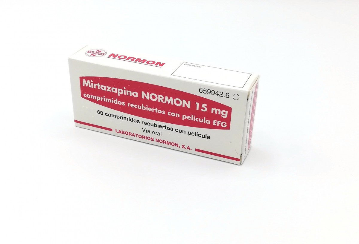 MIRTAZAPINA NORMON 15 mg COMPRIMIDOS RECUBIERTOS CON PELICULA EFG, 30 comprimidos fotografía del envase.