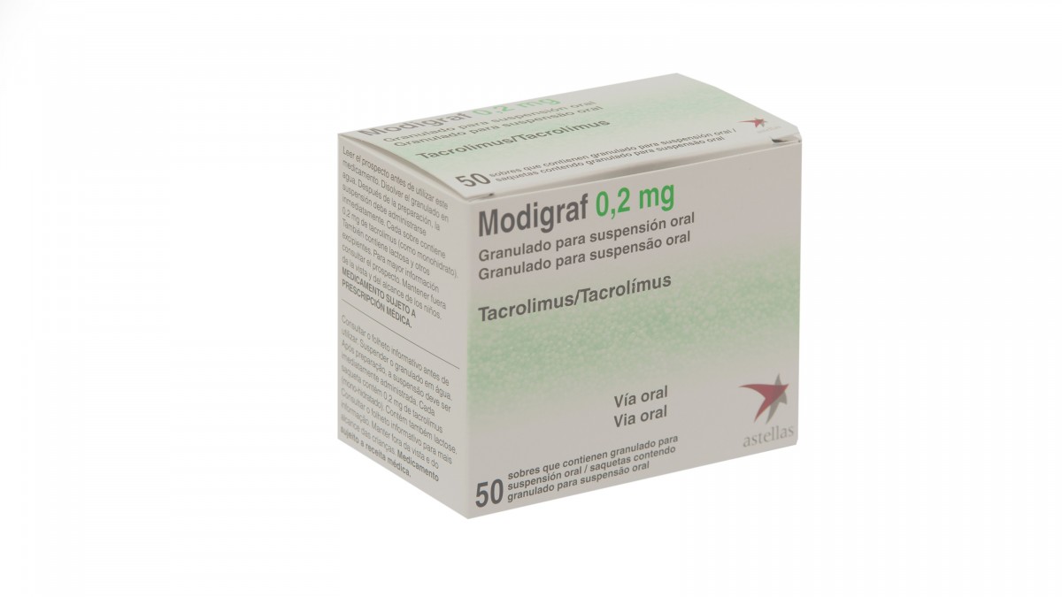 MODIGRAF 0,2 mg GRANULADO PARA SUSPENSION ORAL, 50 sobres fotografía del envase.