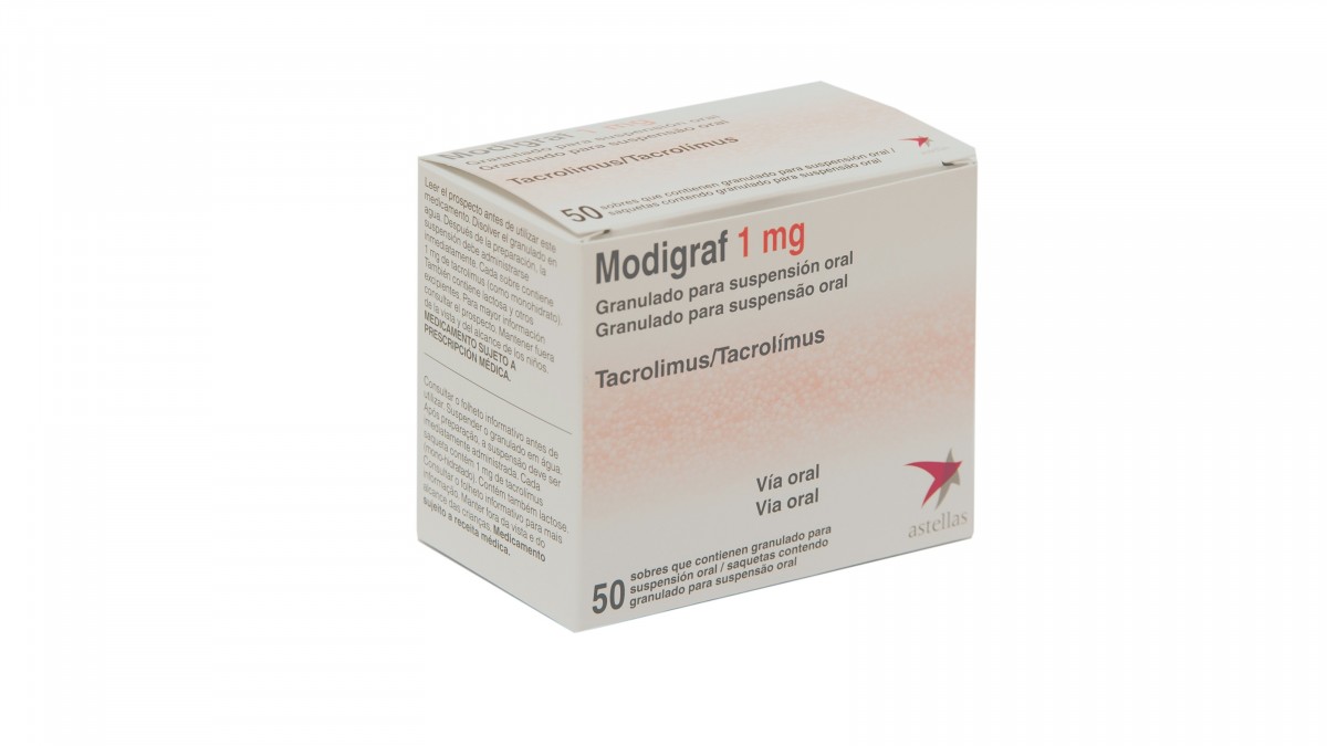 MODIGRAF 1 mg GRANULADO PARA SUSPENSION ORAL, 50 sobres fotografía del envase.