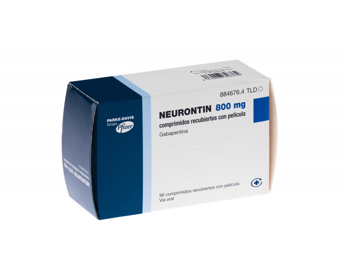 NEURONTIN 800 mg COMPRIMIDOS RECUBIERTOS CON PELICULA , 90 comprimidos fotografía del envase.