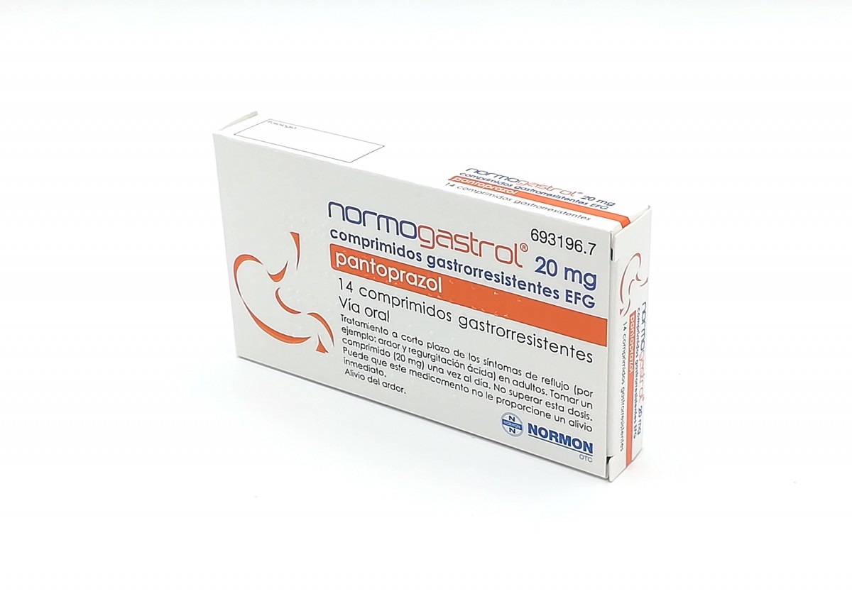 NORMOGASTROL 20 mg COMPRIMIDOS GASTRORRESISTENTES, 14 comprimidos fotografía del envase.