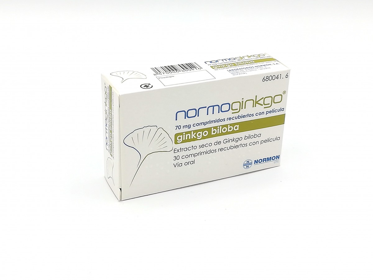 NORMOGINKGO 70 mg COMPRIMIDOS RECUBIERTOS CON PELICULA, 30 comprimidos fotografía del envase.