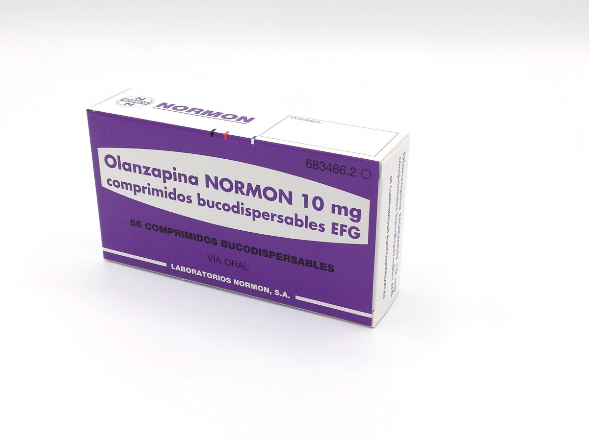 OLANZAPINA NORMON 10 mg COMPRIMIDOS BUCODISPERSABLES EFG , 500 comprimidos fotografía del envase.