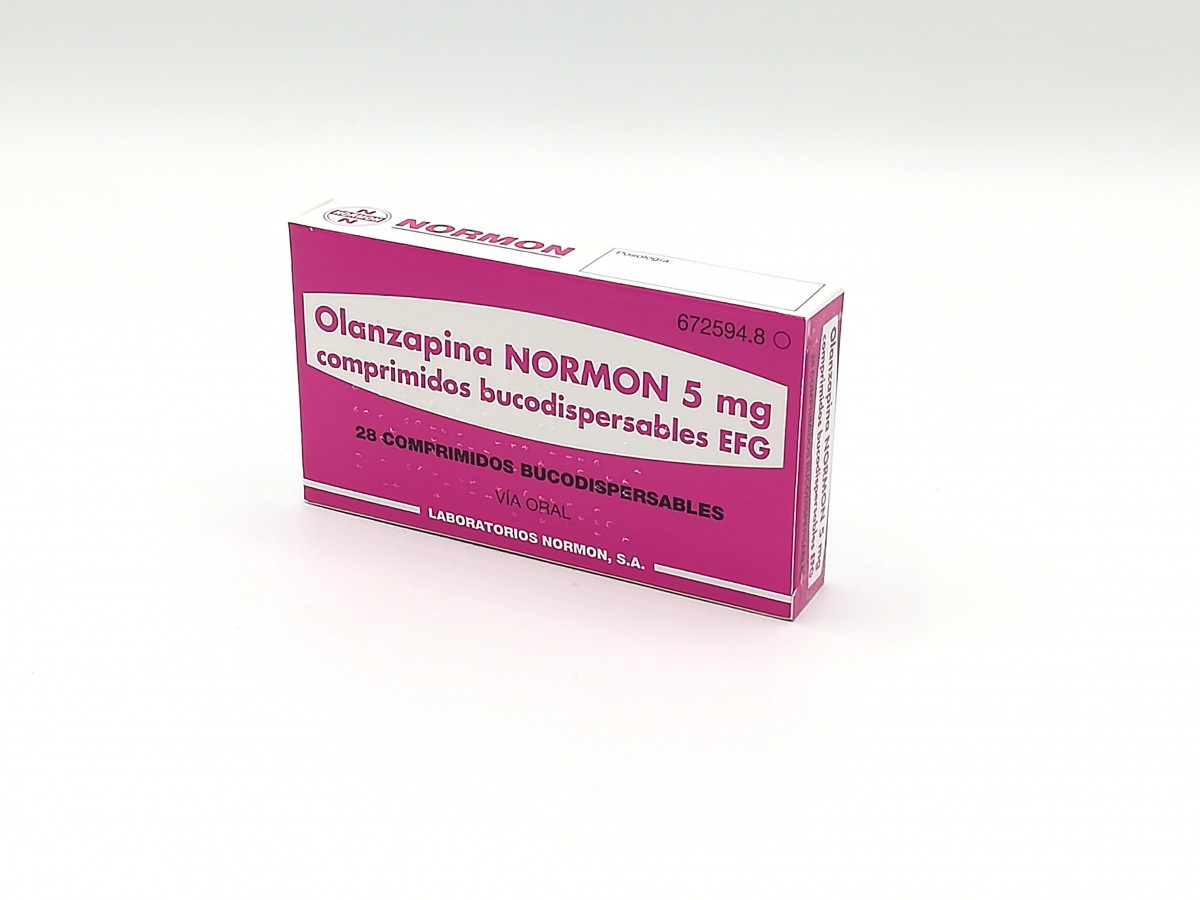 OLANZAPINA NORMON 5 mg COMPRIMIDOS BUCODISPERSABLES EFG , 28 comprimidos fotografía del envase.