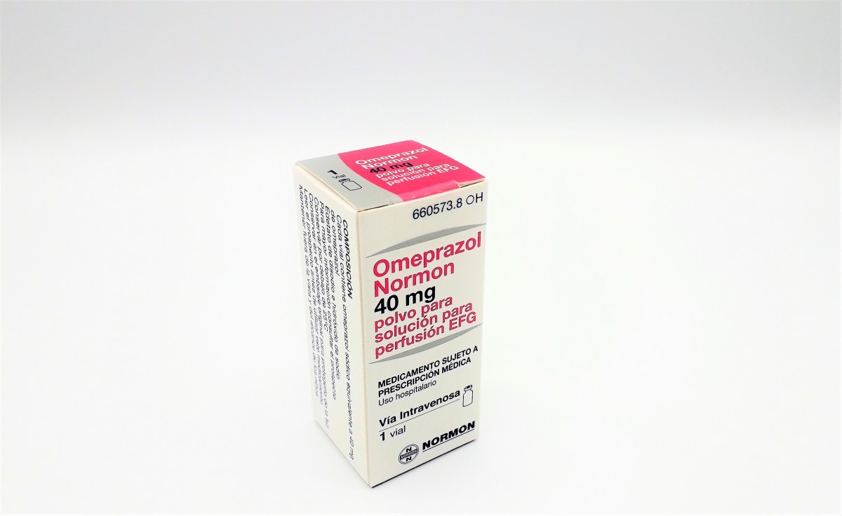 OMEPRAZOL NORMON 40 mg POLVO PARA SOLUCION PARA PERFUSION EFG, 1 vial fotografía del envase.