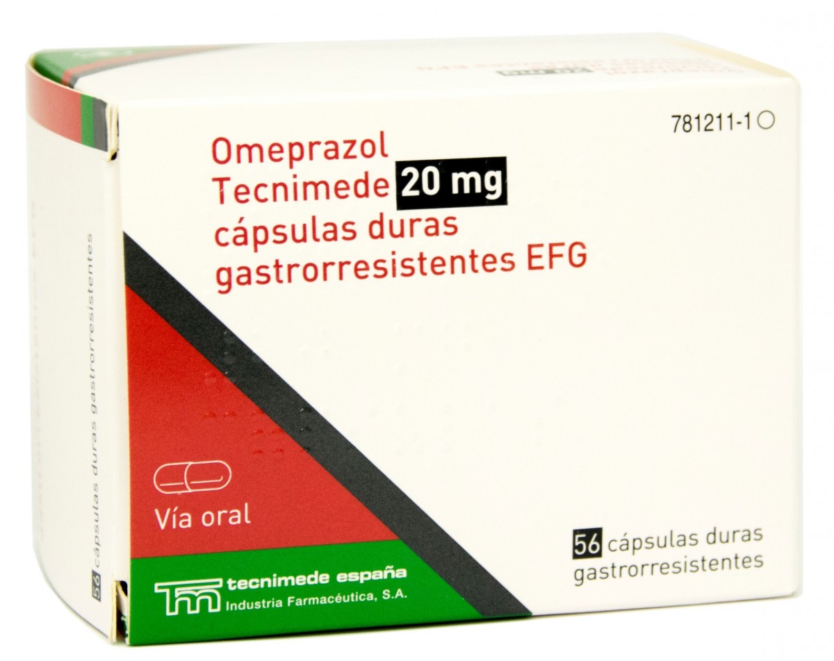 OMEPRAZOL TECNIGEN 20 mg CAPSULAS DURAS GASTRORRESISTENTES  EFG , 28 cápsulas fotografía del envase.