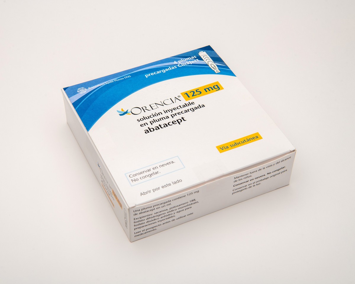 ORENCIA 125 mg SOLUCION INYECTABLE EN PLUMA PRECARGADA, 4 plumas precargadas de 1 ml fotografía del envase.