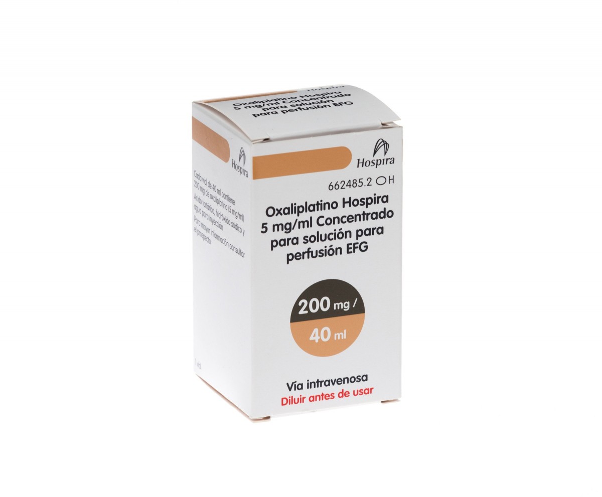 OXALIPLATINO HOSPIRA 5 mg/ml CONCENTRADO PARA SOLUCION PARA PERFUSION EFG , 1 vial de 20 ml fotografía del envase.