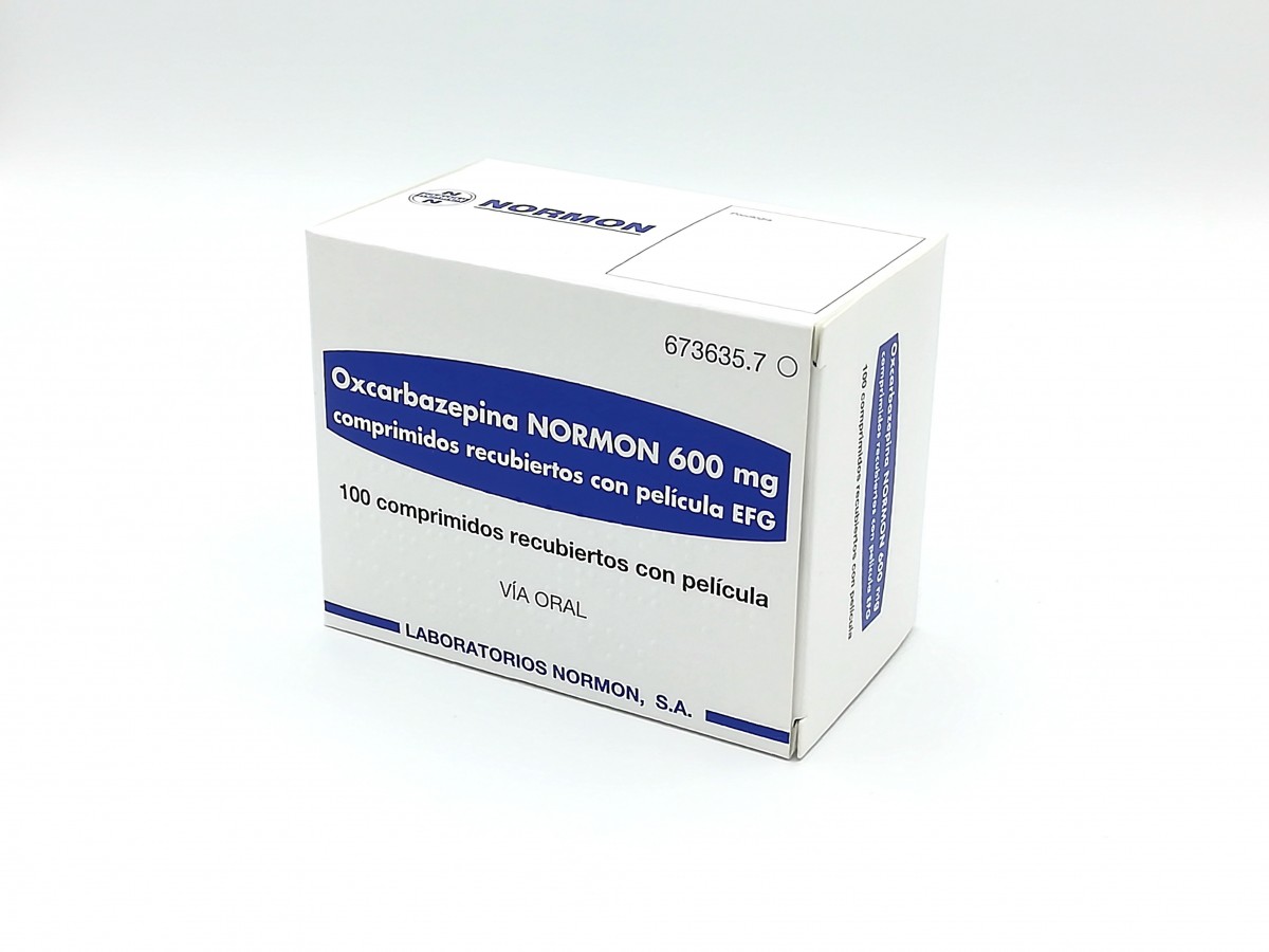 OXCARBAZEPINA NORMON 600 mg COMPRIMIDOS RECUBIERTOS CON PELICULA EFG , 500 comprimidos fotografía del envase.