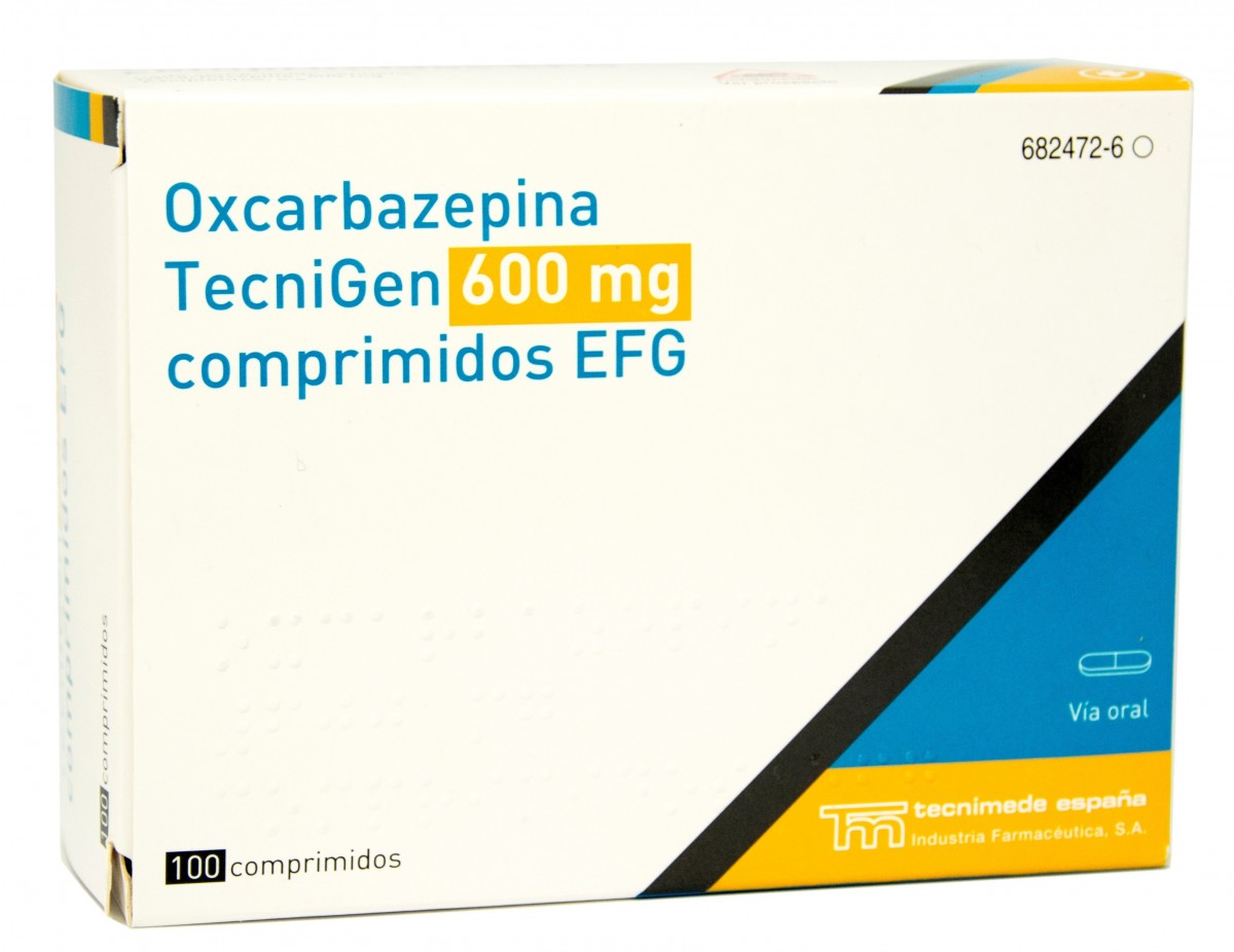 OXCARBAZEPINA TECNIGEN 600 mg COMPRIMIDOS EFG, 100 comprimidos fotografía del envase.
