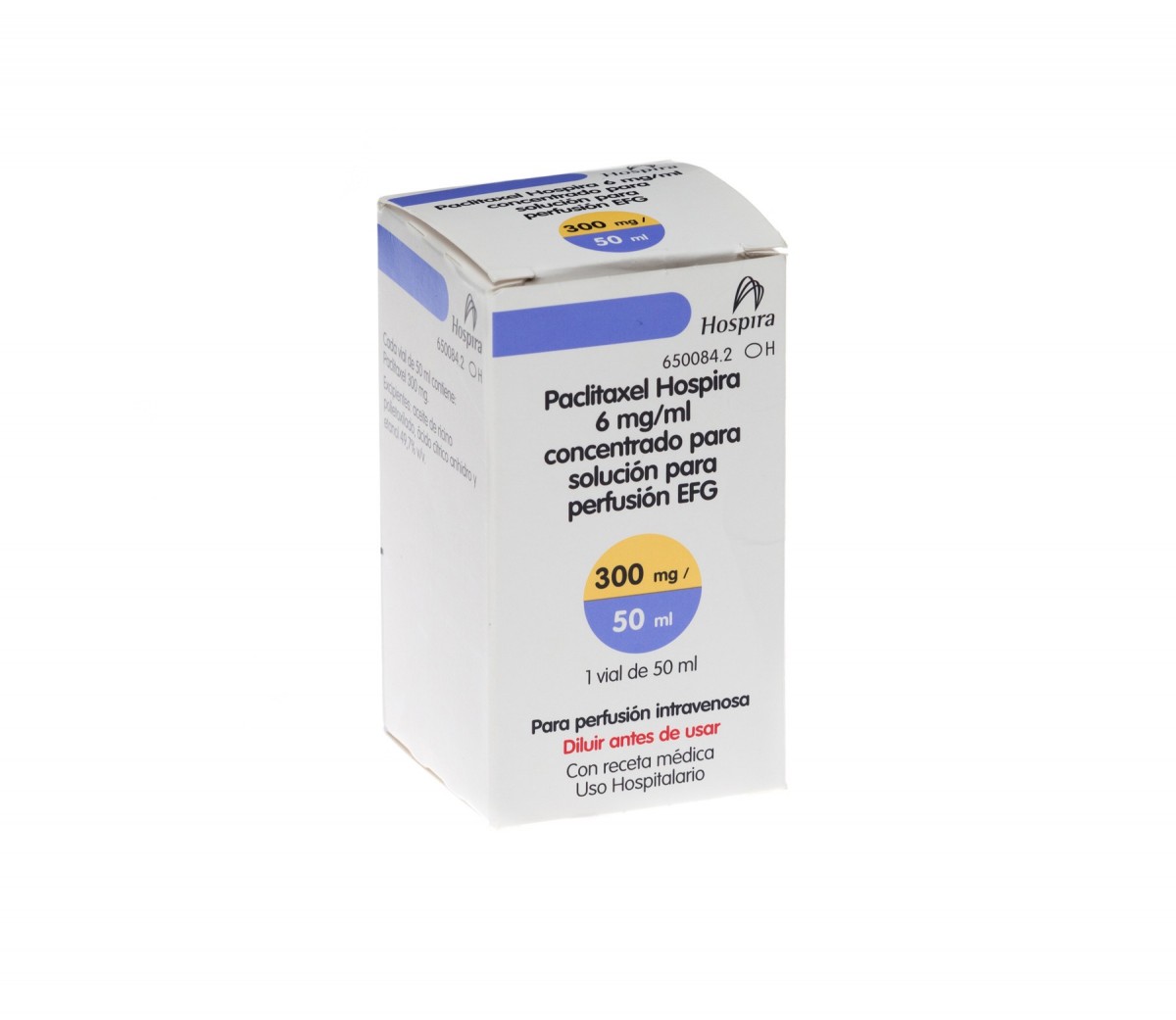 PACLITAXEL HOSPIRA 6 mg/ml CONCENTRADO PARA SOLUCION PARA PERFUSION EFG , 1 vial de 50 ml fotografía del envase.