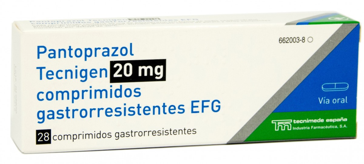 PANTOPRAZOL TECNIGEN 20 mg COMPRIMIDOS GASTRORRESISTENTES EFG, 56 comprimidos fotografía del envase.