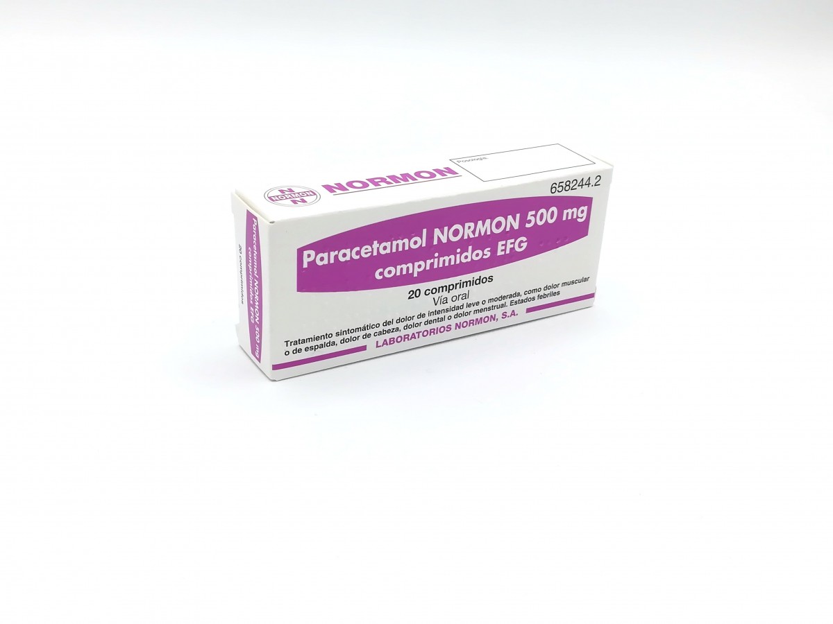 PARACETAMOL NORMON 500 mg COMPRIMIDOS EFG, 20 comprimidos fotografía del envase.