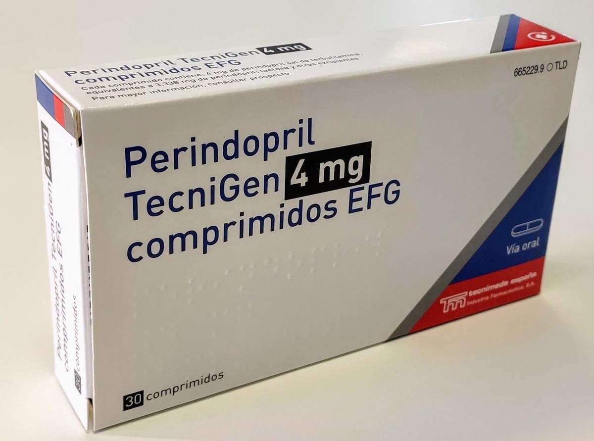 PERINDOPRIL TECNIGEN 4 mg COMPRIMIDOS EFG , 30 comprimidos fotografía del envase.