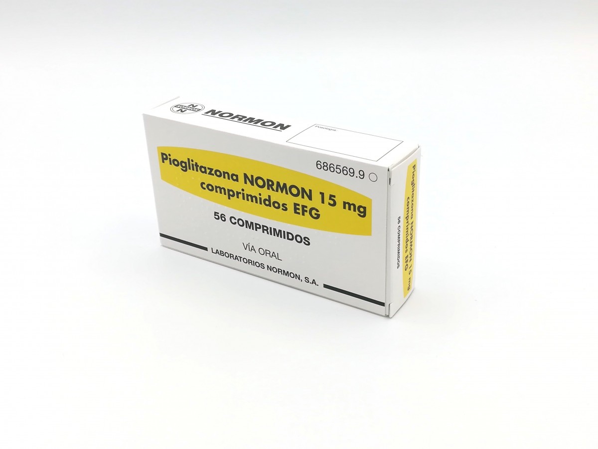 PIOGLITAZONA NORMON 15 mg COMPRIMIDOS EFG, 56 comprimidos fotografía del envase.