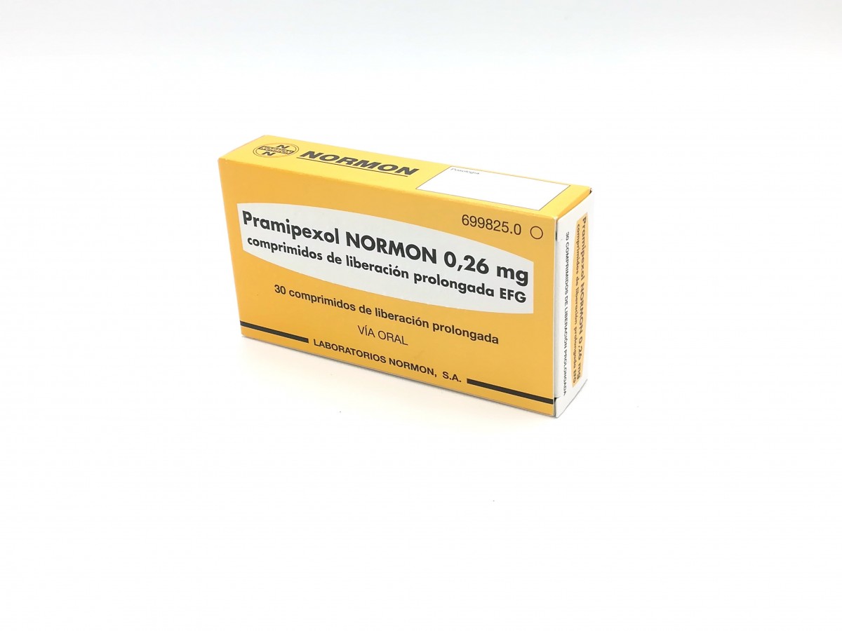 PRAMIPEXOL NORMON 0,26 MG COMPRIMIDOS DE LIBERACION PROLONGADA EFG , 30 comprimidos fotografía del envase.