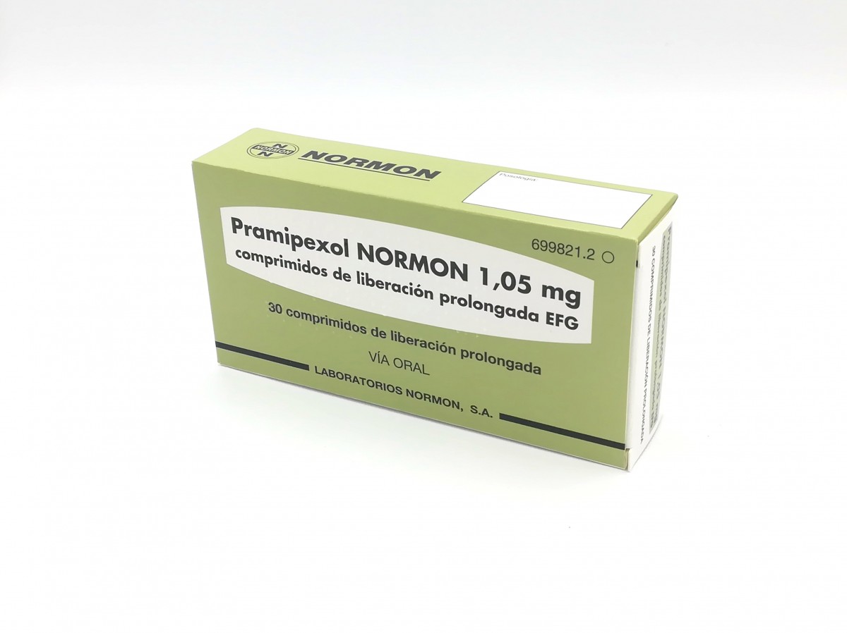 PRAMIPEXOL NORMON 1,05 MG COMPRIMIDOS DE LIBERACION PROLONGADA EFG , 30 comprimidos fotografía del envase.