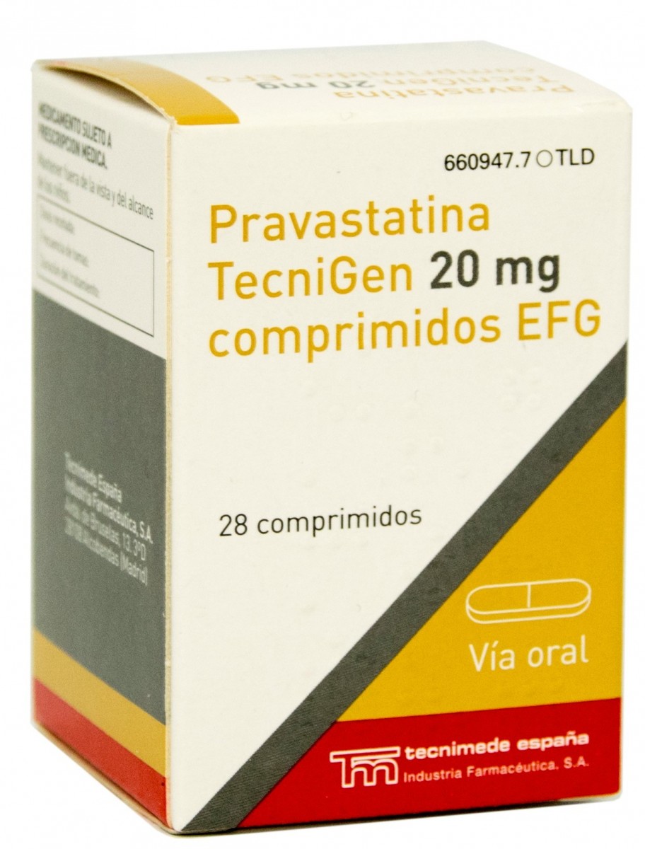 PRAVASTATINA TECNIGEN 20 mg COMPRIMIDOS EFG , 28 comprimidos fotografía del envase.
