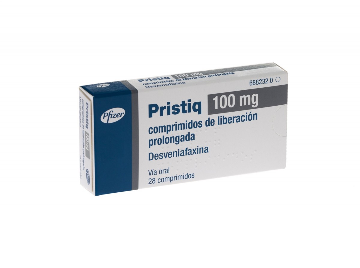 PRISTIQ 100 mg COMPRIMIDOS DE LIBERACION PROLONGADA , 28 comprimidos fotografía del envase.