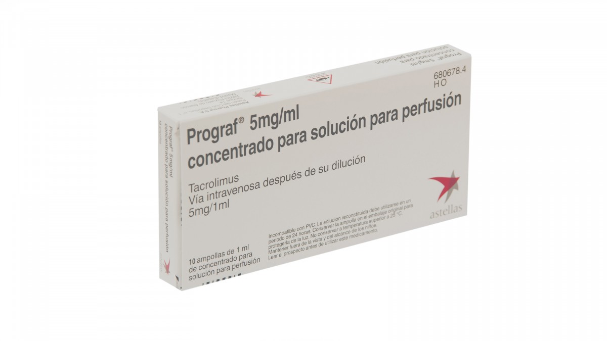 PROGRAF 5 mg/ml CONCENTRADO PARA SOLUCION PARA PERFUSION , 10 ampollas de 1 ml fotografía del envase.