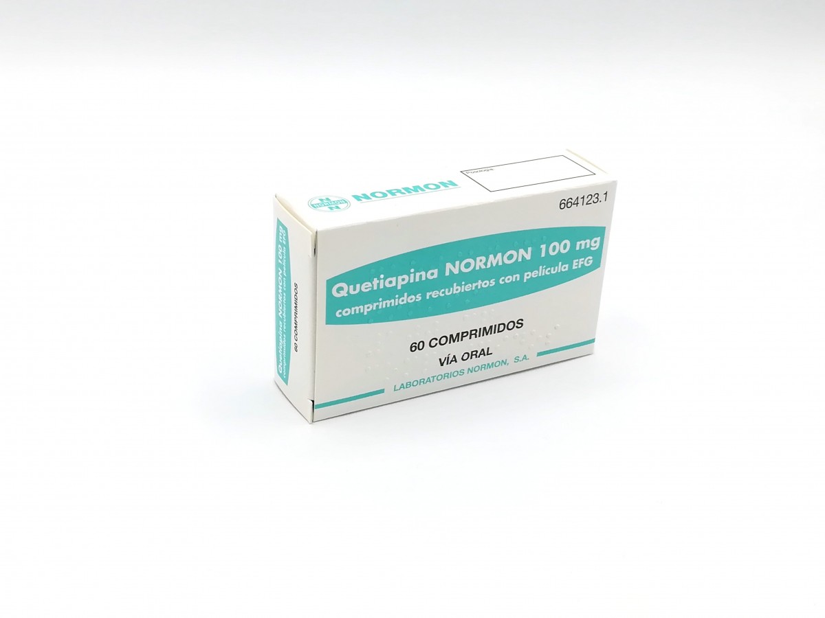 QUETIAPINA NORMON 100 mg COMPRIMIDOS RECUBIERTOS CON PELICULA EFG, 60 comprimidos fotografía del envase.