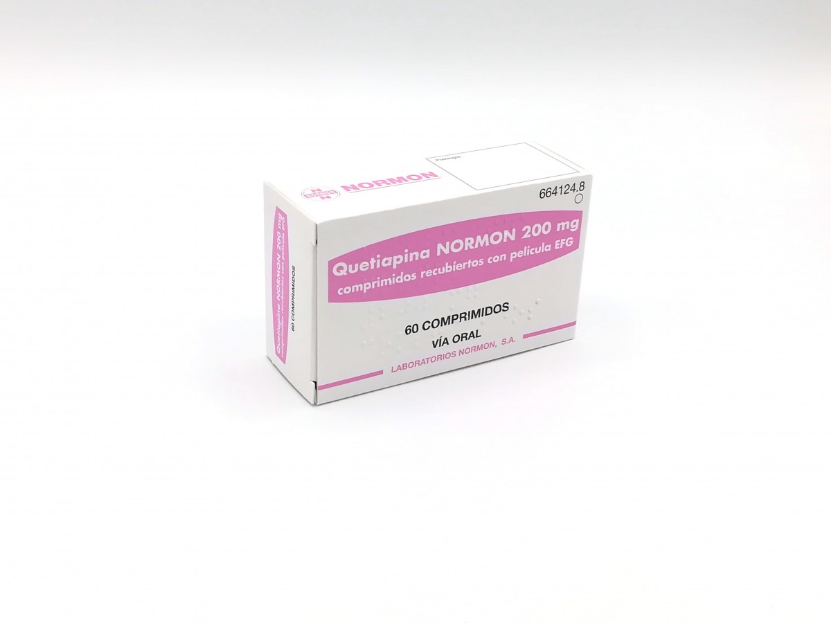 QUETIAPINA NORMON 200 mg COMPRIMIDOS RECUBIERTOS CON PELICULA EFG, 250 comprimidos fotografía del envase.