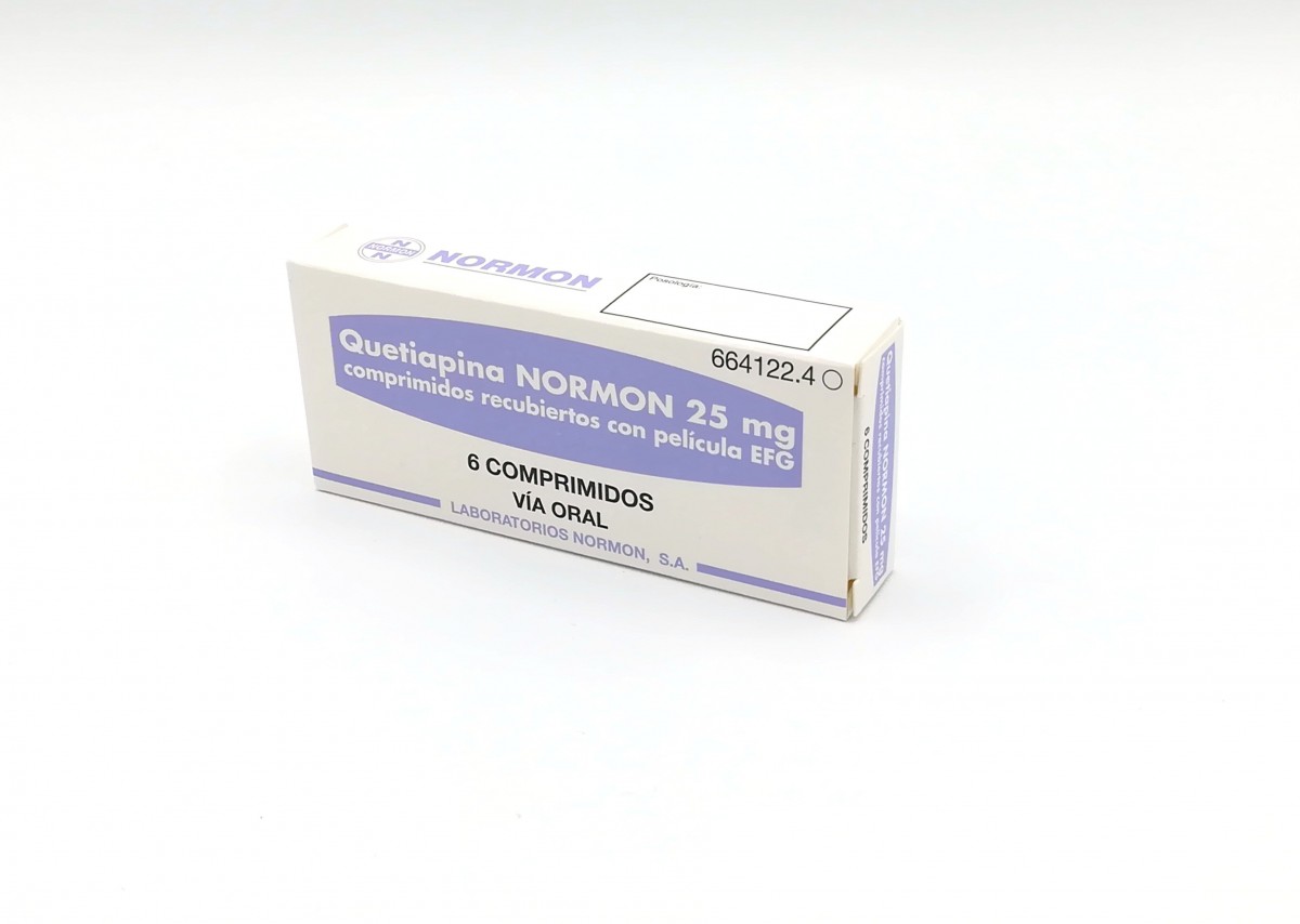 QUETIAPINA NORMON 25 mg COMPRIMIDOS RECUBIERTOS CON PELICULA EFG,60 comprimidos fotografía del envase.