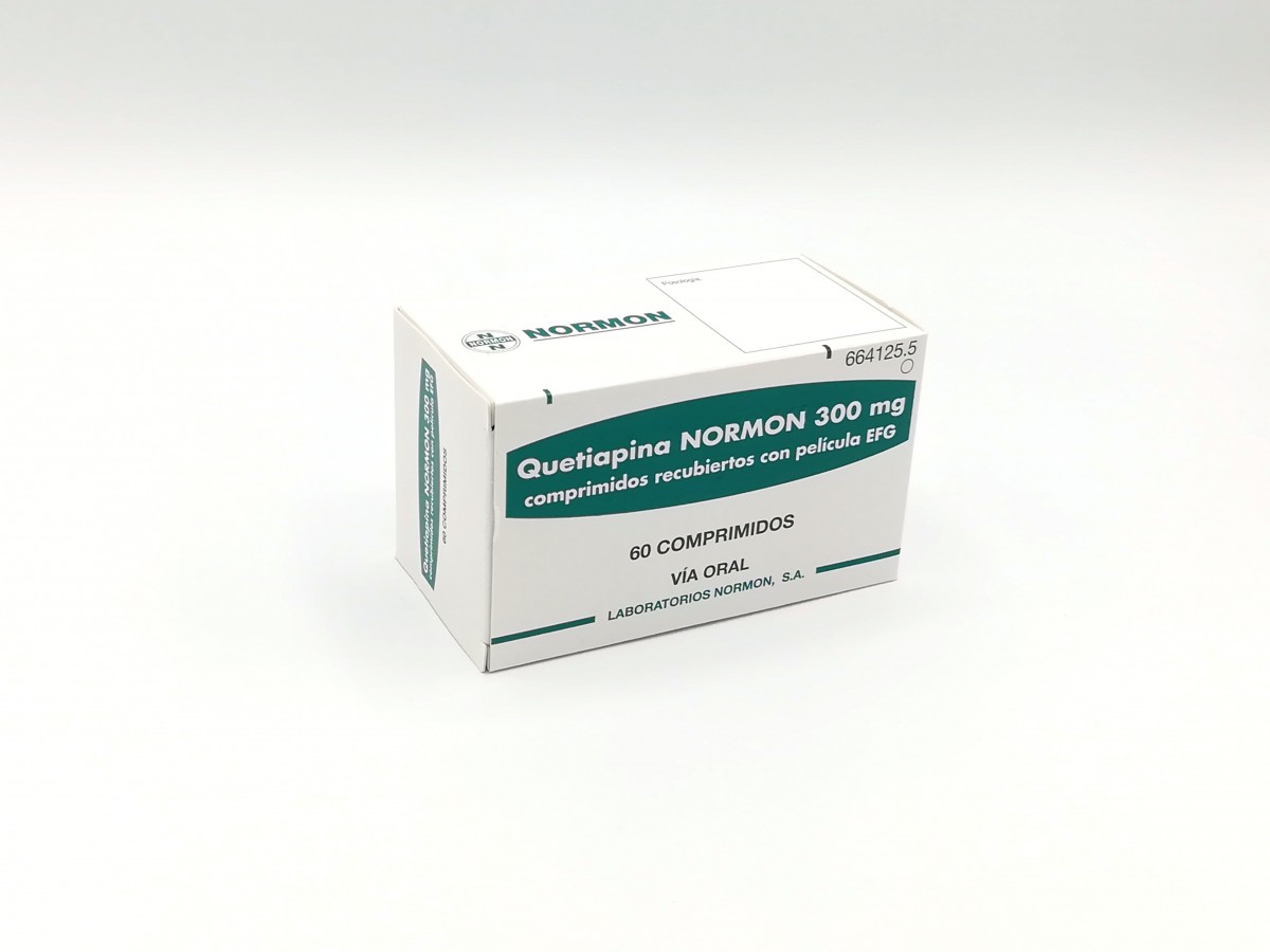 QUETIAPINA NORMON 300 mg COMPRIMIDOS RECUBIERTOS CON PELICULA EFG, 60 comprimidos fotografía del envase.