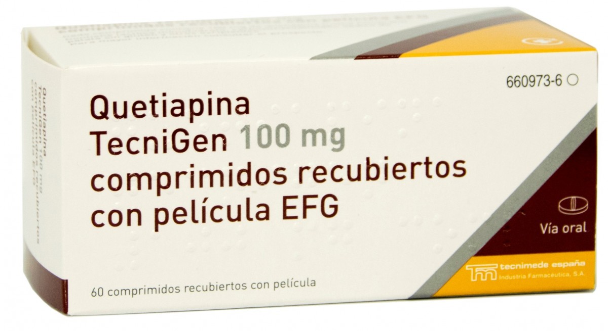 QUETIAPINA TECNIGEN 100 mg COMPRIMIDOS RECUBIERTOS CON PELICULA EFG , 60 comprimidos fotografía del envase.