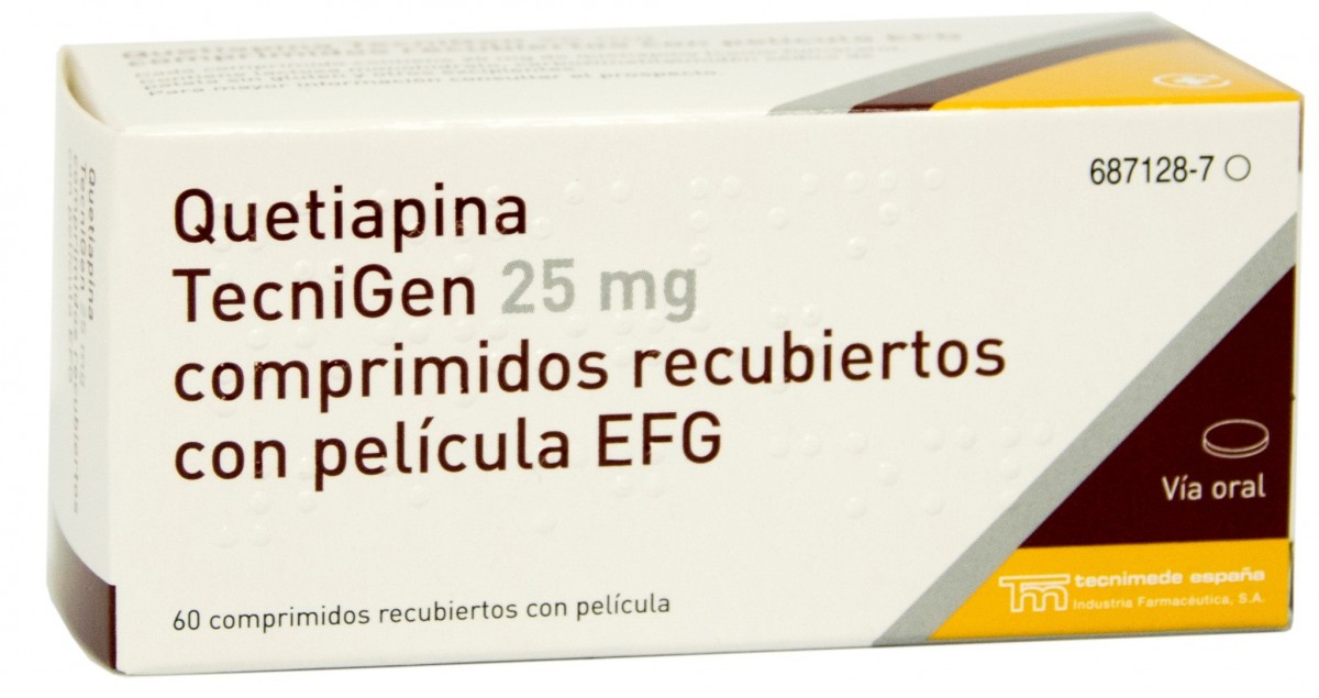 QUETIAPINA TECNIGEN 25 mg COMPRIMIDOS RECUBIERTOS CON PELICULA EFG , 60 comprimidos fotografía del envase.