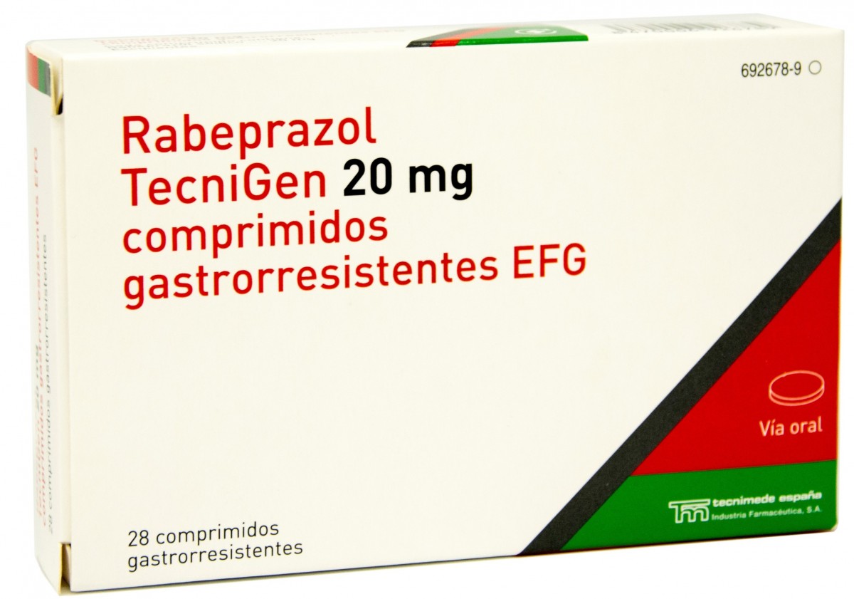 RABEPRAZOL TECNIGEN 20 MG COMPRIMIDOS GASTRORRESISTENTES EFG, 28 comprimidos fotografía del envase.