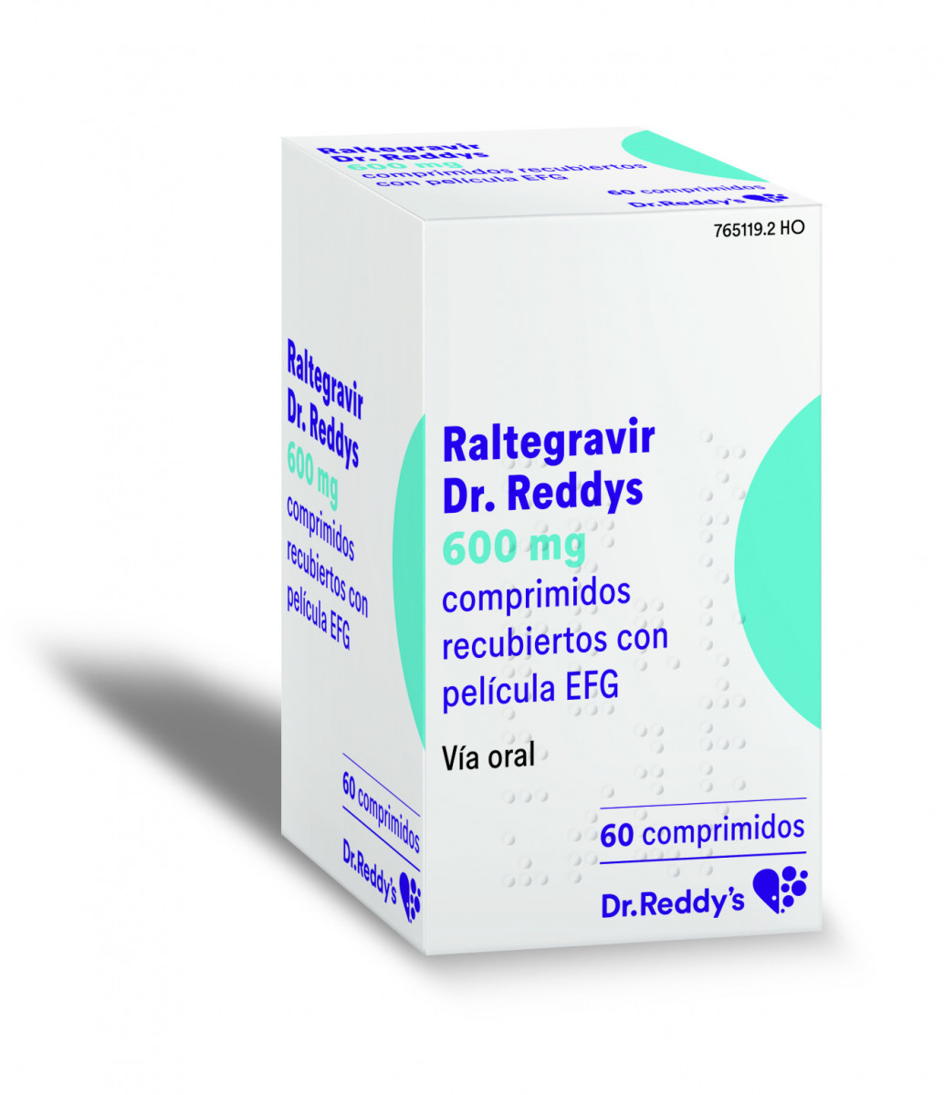 RALTEGRAVIR DR. REDDYS 600 MG COMPRIMIDOS RECUBIERTOS CON PELICULA EFG, 60 comprimidos fotografía del envase.