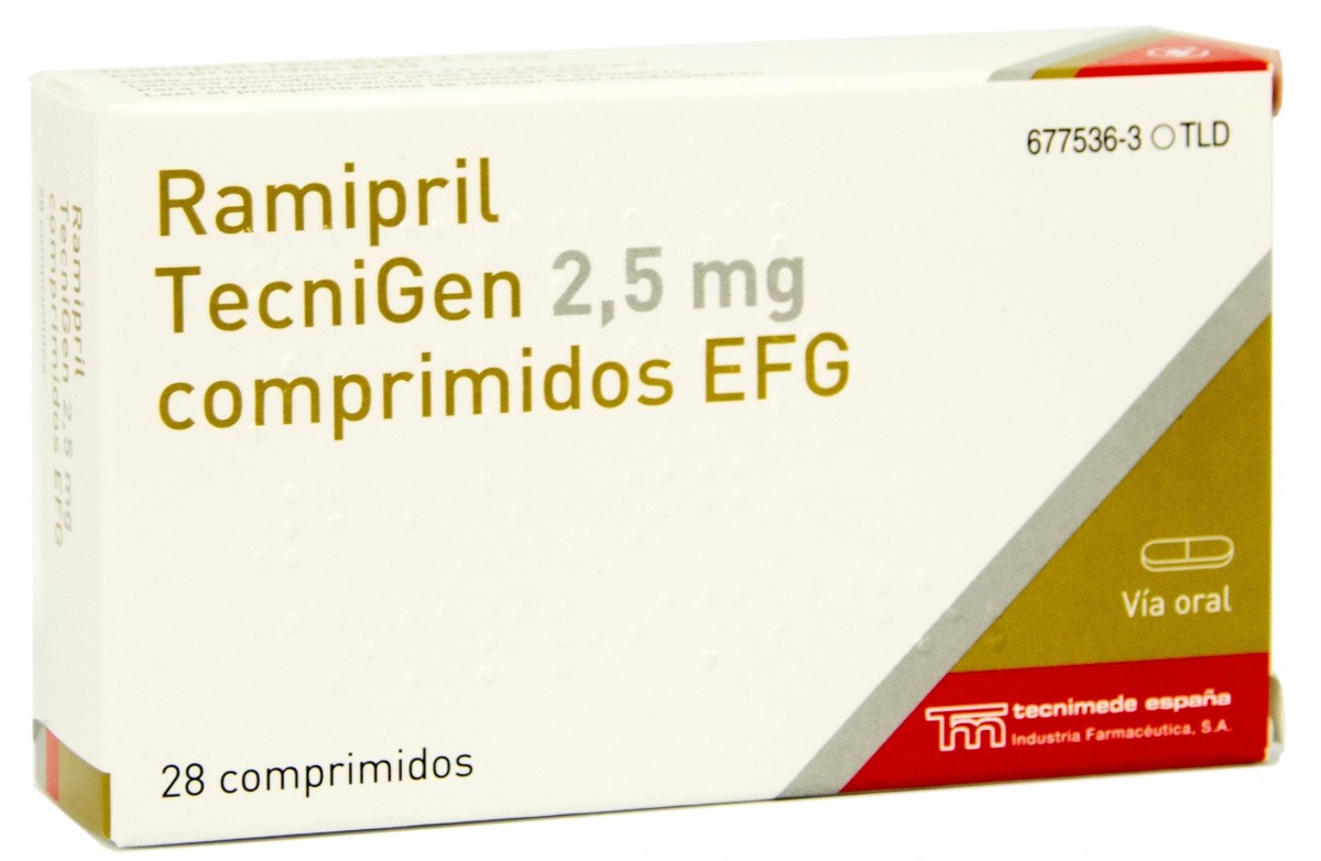RAMIPRIL TECNIGEN 2.5 mg COMPRIMIDOS EFG, 28 comprimidos fotografía del envase.