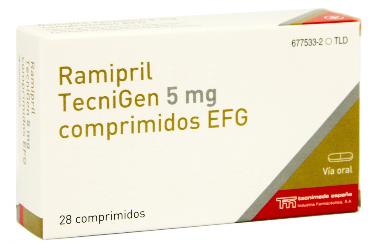 RAMIPRIL TECNIGEN 5 mg COMPRIMIDOS EFG, 28 comprimidos fotografía del envase.