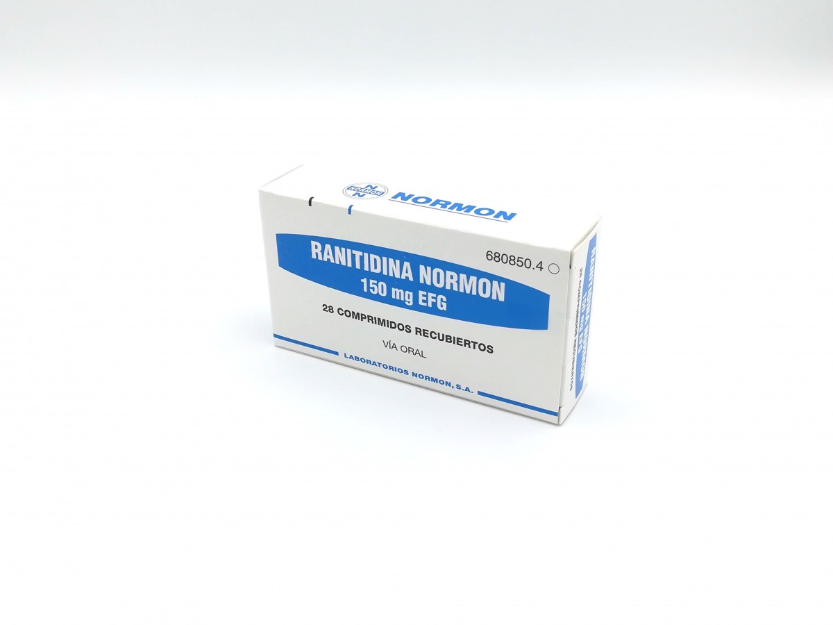 RANITIDINA NORMON 150 mg  COMPRIMIDOS RECUBIERTOS EFG, 28 comprimidos fotografía del envase.