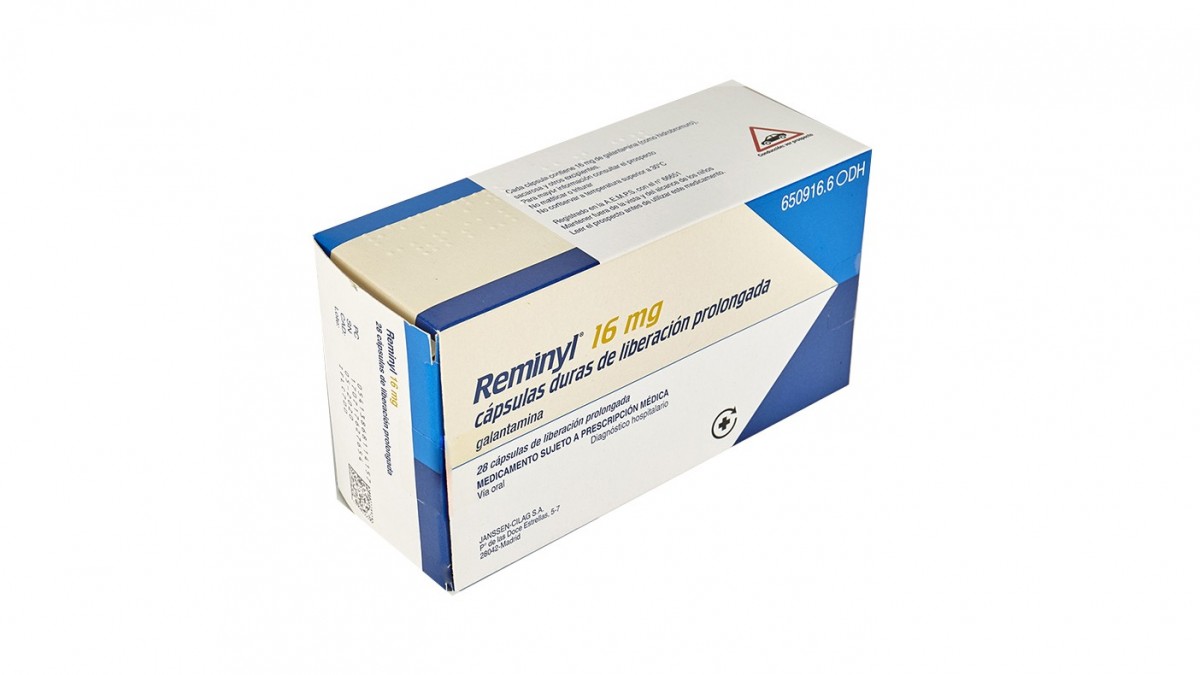 REMINYL 16 mg CAPSULAS DURAS DE LIBERACION PROLONGADA , 28 cápsulas fotografía del envase.