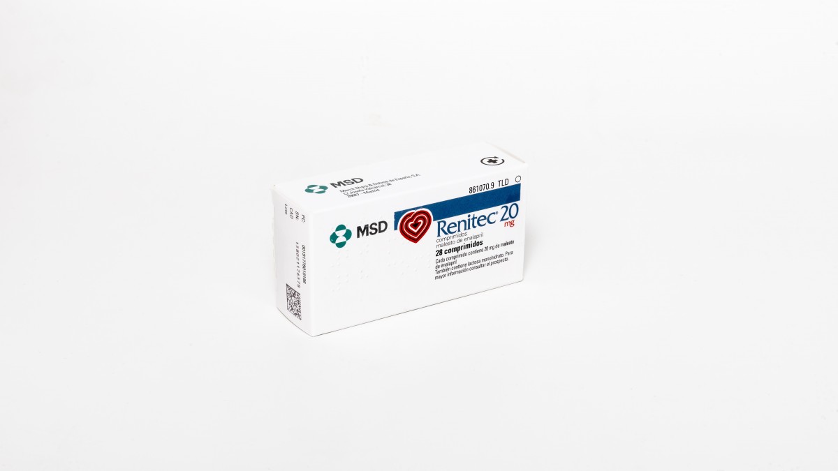 RENITEC 20 mg COMPRIMIDOS , 28 comprimidos fotografía del envase.