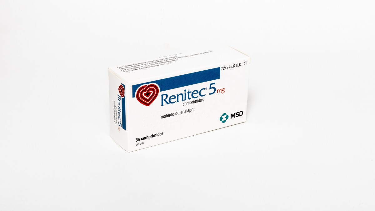RENITEC 5 mg  COMPRIMIDOS,56 comprimidos fotografía del envase.
