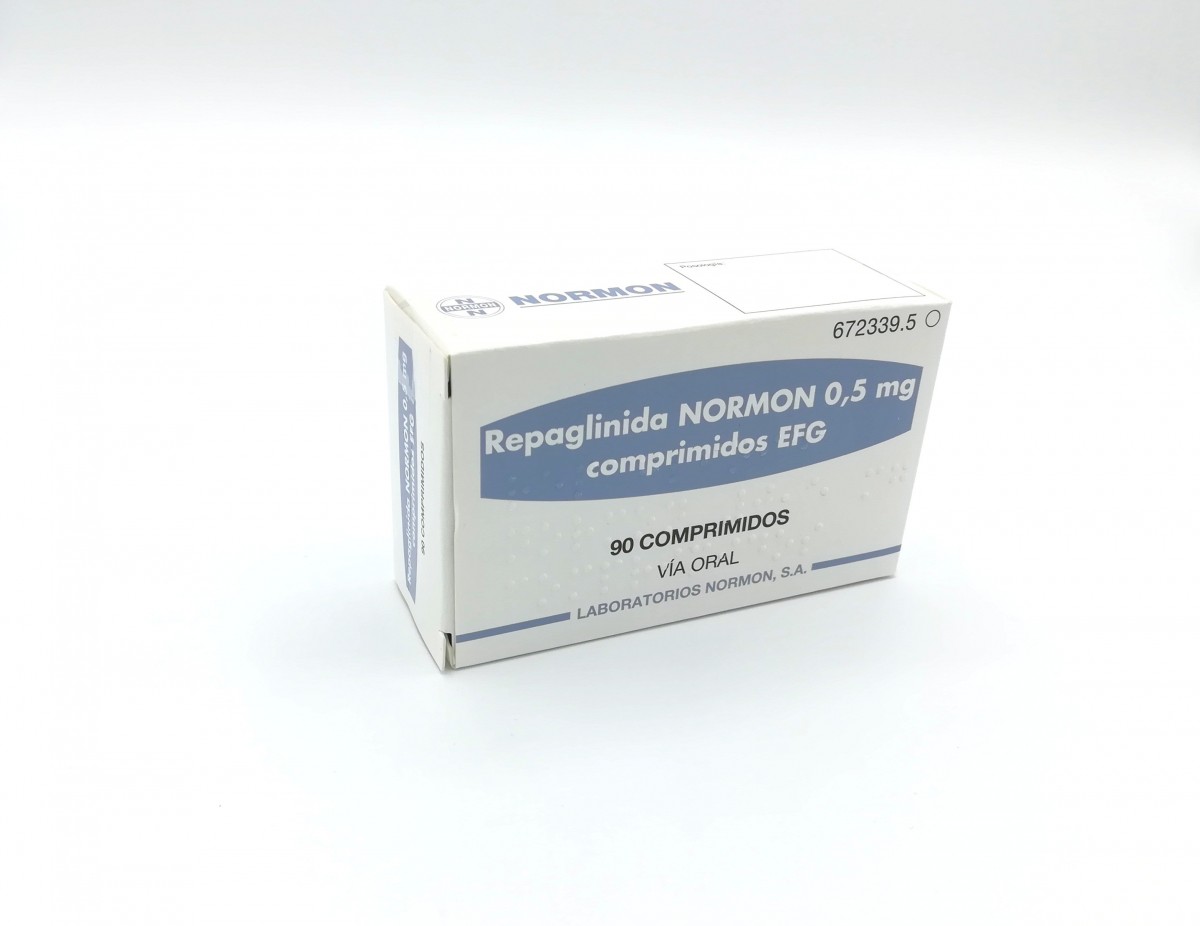 REPAGLINIDA NORMON 0,5 mg COMPRIMIDOS EFG, 90 comprimidos fotografía del envase.