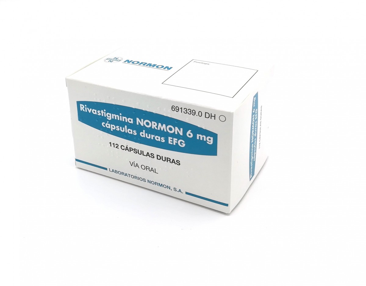 RIVASTIGMINA NORMON 6 mg CAPSULAS DURAS EFG , 112 cápsulas (Al/PVC/PVDC) fotografía del envase.