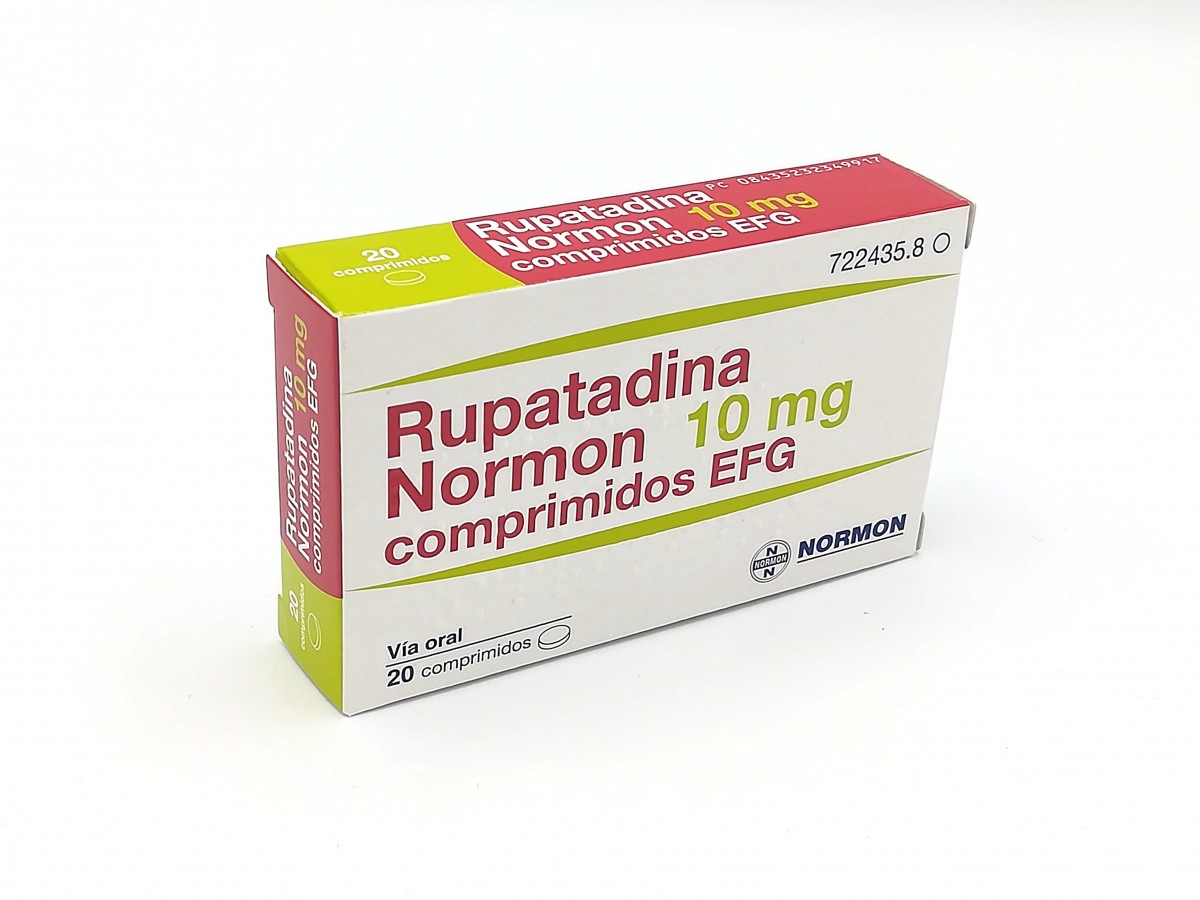 RUPATADINA NORMON 10 MG COMPRIMIDOS EFG, 20 comprimidos (Blister Al/PVC-PVDC) fotografía del envase.