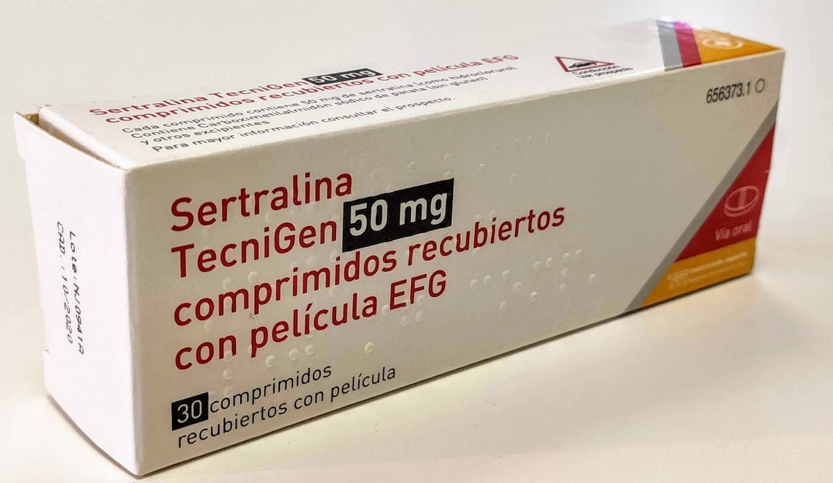 SERTRALINA TECNIGEN 50 mg COMPRIMIDOS RECUBIERTOS CON PELICULA EFG, 60 comprimidos fotografía del envase.