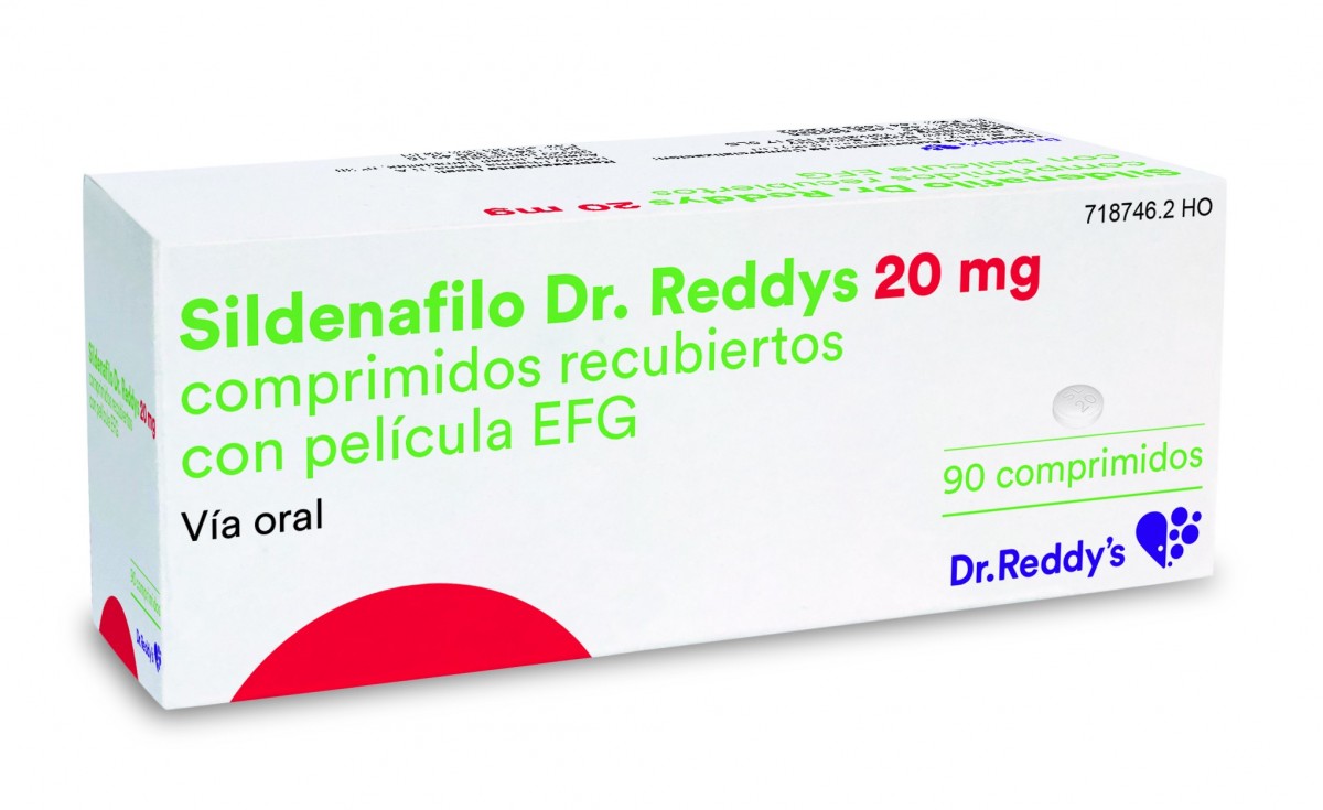SILDENAFILO DR. REDDYS 20 MG COMPRIMIDOS RECUBIERTOS CON PELICULA EFG, 90 comprimidos fotografía del envase.